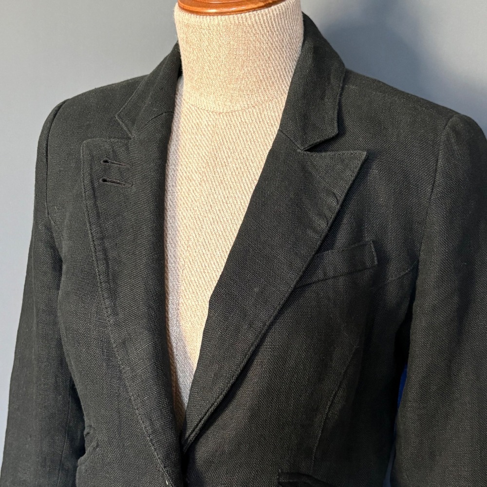 Smythe Les‎ Vestes Linen Blazer | Sz 6 | Black Blue Stripe Crest Buttons